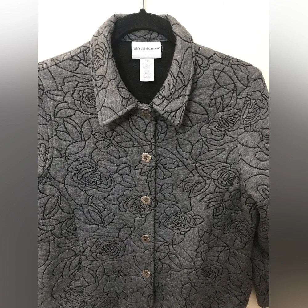 Alfred Dunner Womens Quilted Embroiderd Floral Lightweight Jacket Size 10P